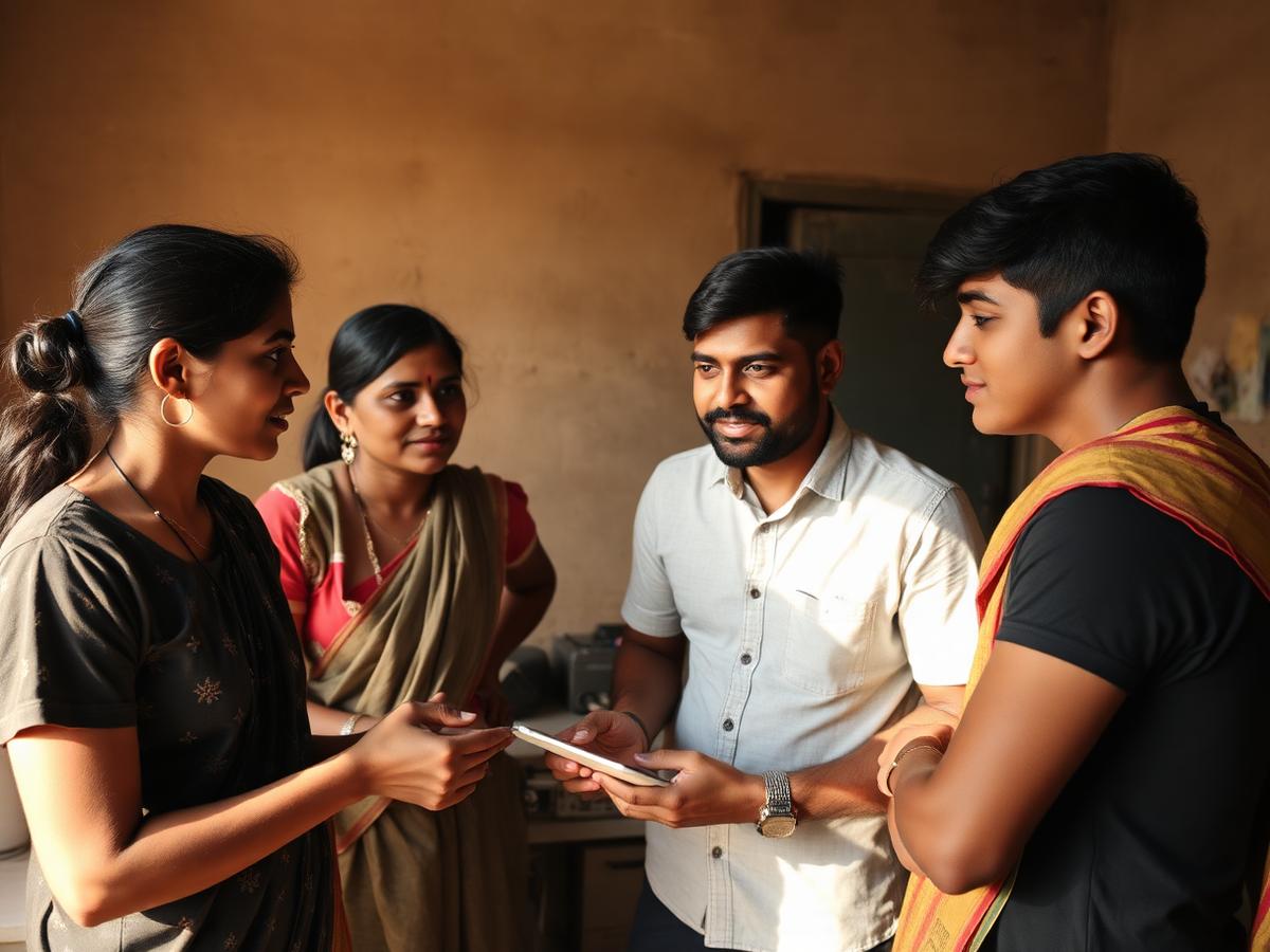 Local project team discussing work at a host organisation in India