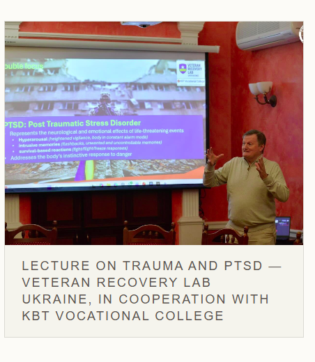 Nils-Erik Volden lecturing on trauma and PTSD in Kyiv in front of a Veteran Recovery Lab Ukraine presentation